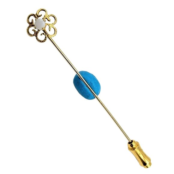 Gold Tone Opal Stick Lapel Pin - Picture 2 of 5
